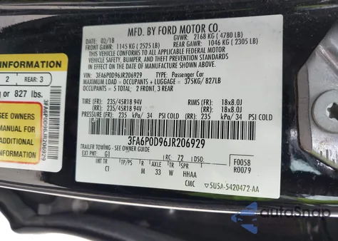 2018 Ford Fusion Titanium from USA, damaged, VIN 3FA6P0D96JR206929